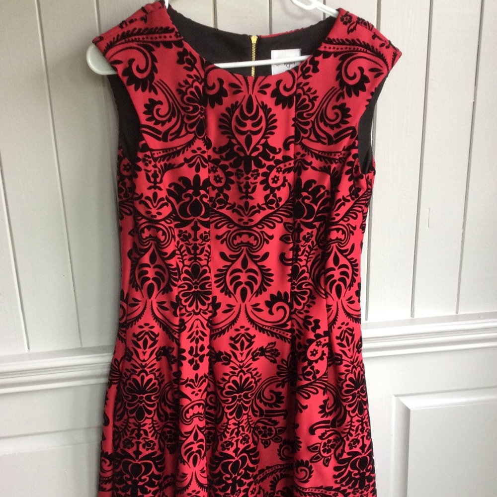 J. Taylor Red & Black Filigree Cocktail Dress
